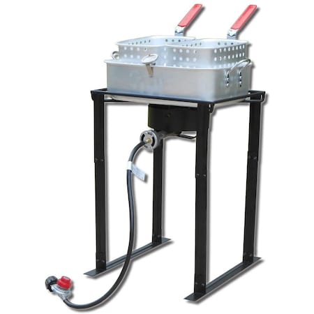 King Kooker Outdoor Cooker, Propane, Bolt Together, 54K BTU, 15qt. Fry Pan, Dual Baskets 1624